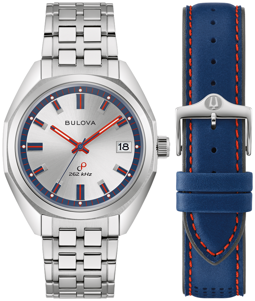 Bulova Jet Star Limited Edition Watch with Stainless Steel Bracelet and Blue Leather Strap