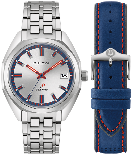 Bulova Jet Star Limited Edition Watch with Stainless Steel Bracelet and Blue Leather Strap