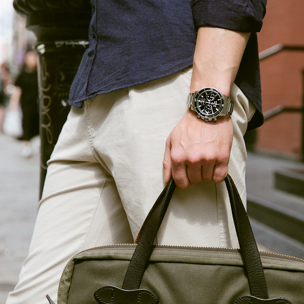 Bulova Marine Star Stainless Steel & Black Dial Chronograph Watch