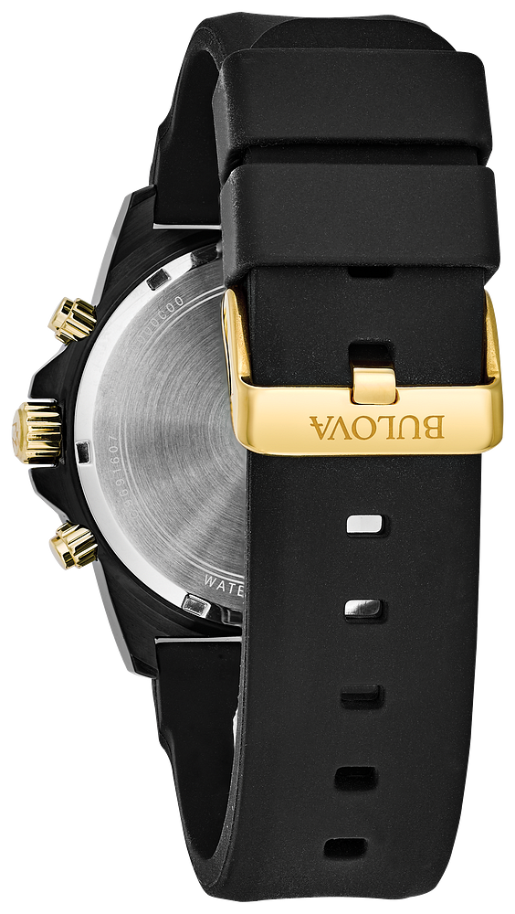 Bulova Marine Star Black & Gold Chronograph Watch with Silicon Strap