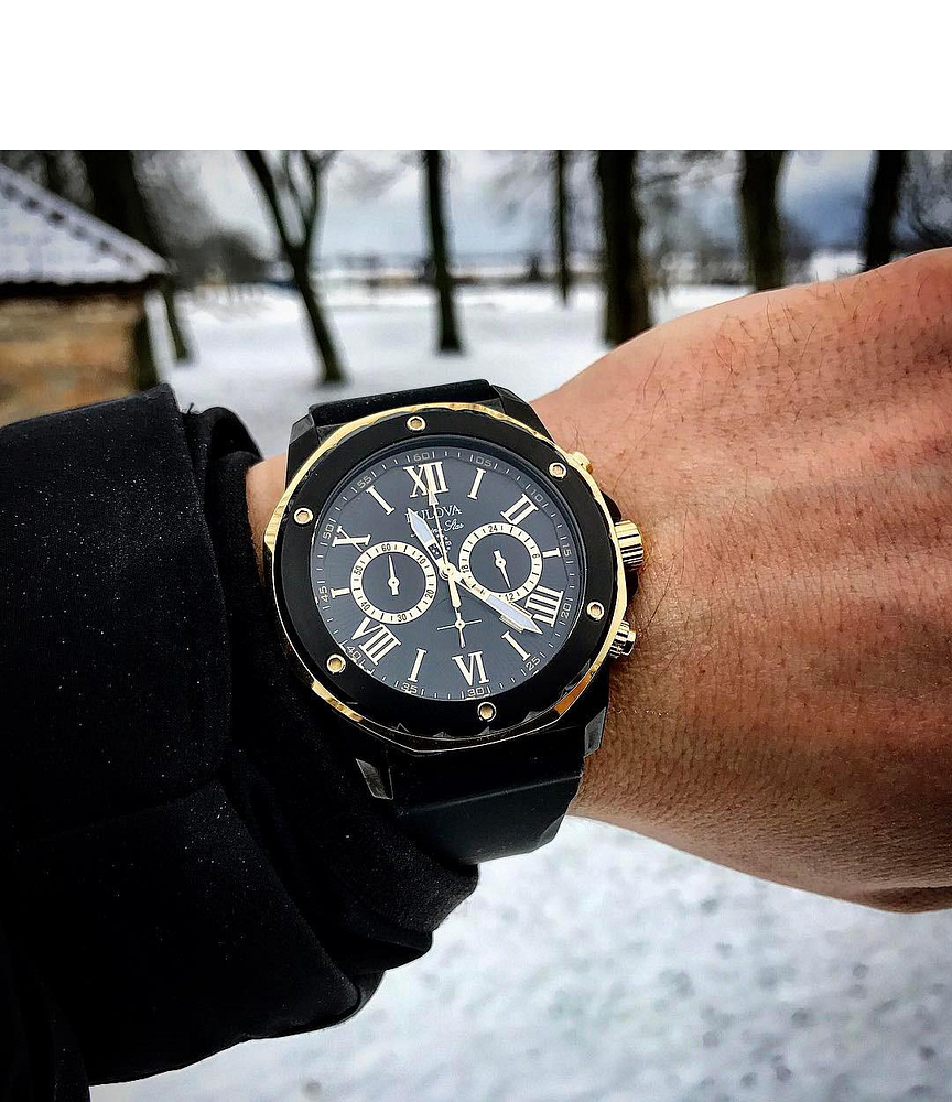 Bulova Marine Star Black & Gold Chronograph Watch with Silicon Strap