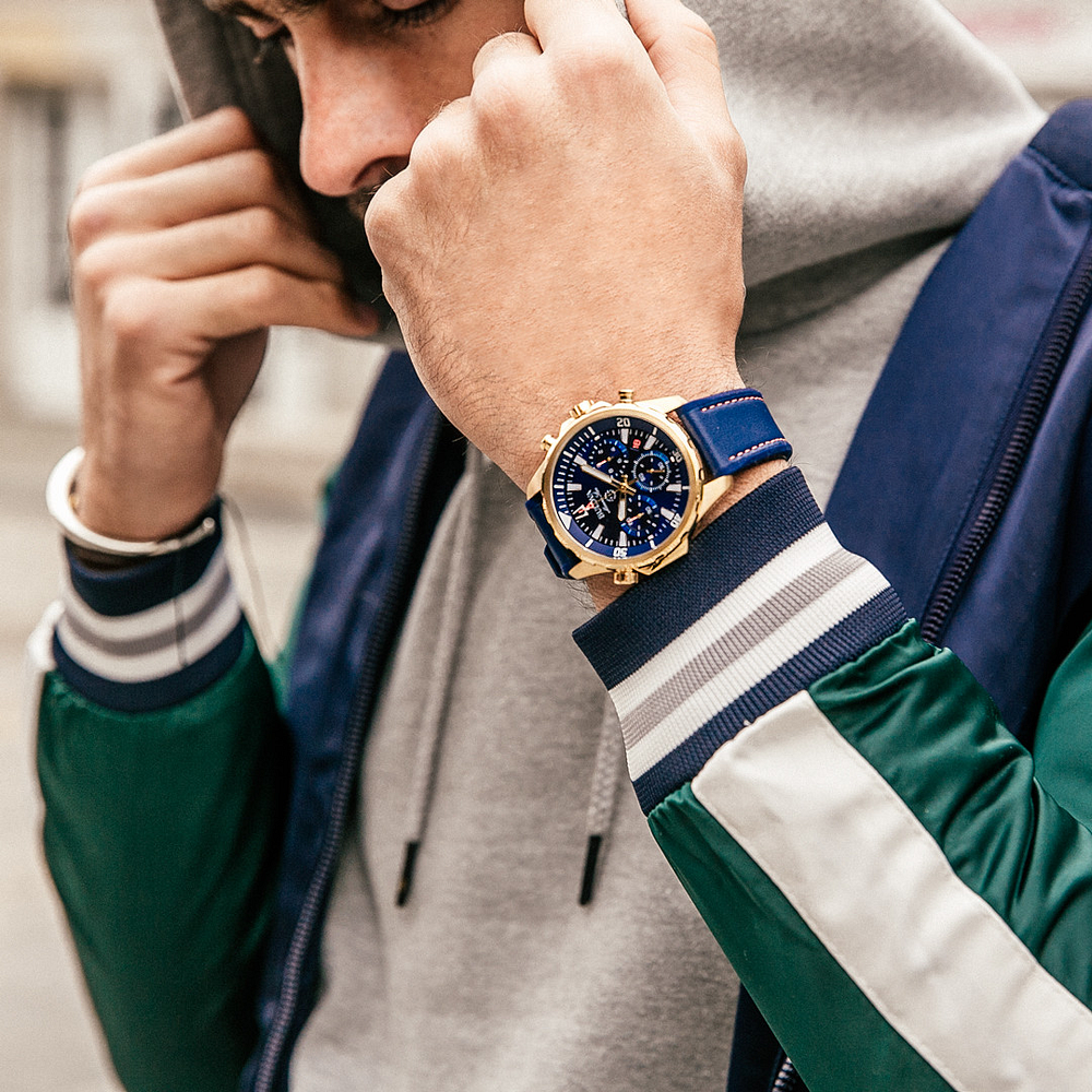 Bulova Marine Star Blue & Gold Chronograph Watch with Leather Strap