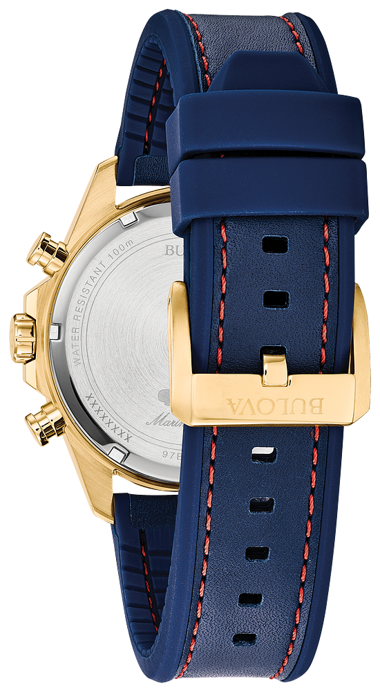 Bulova Marine Star Blue & Gold Chronograph Watch with Leather Strap