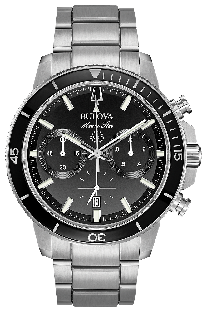 Bulova Marine Star Stainless Steel & Black Dial Chronograph Watch