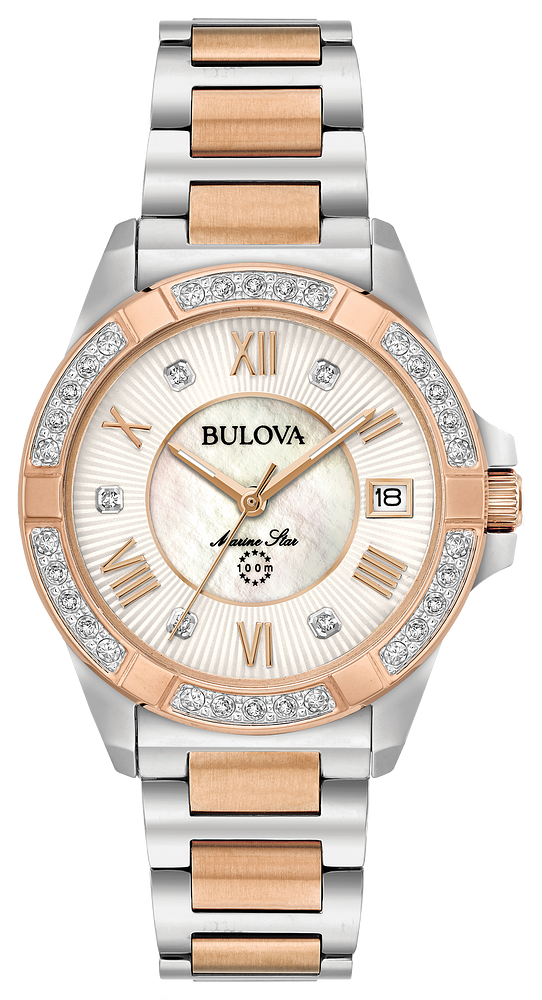 Bulova Ladies Marine Star Silver, Rose Gold, Diamond & Mother of Pearl Watch
