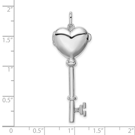 Sterling Silver Rhodium-plated Locket Key Pendant Necklace