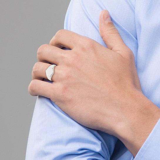 Sterling Silver Polished Hexagon Mens Signet Ring