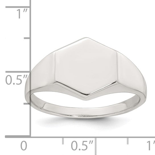 Sterling Silver Polished Hexagon Mens Signet Ring