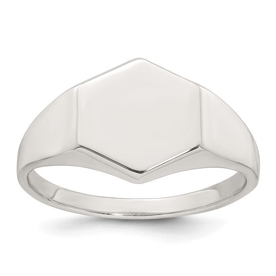 Sterling Silver Polished Hexagon Mens Signet Ring