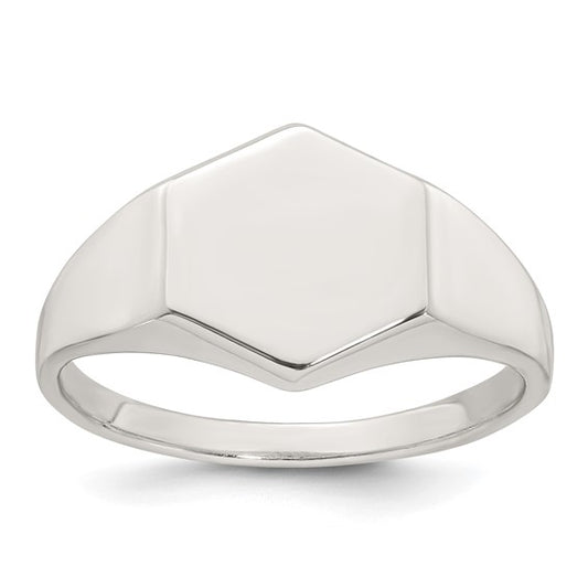 Sterling Silver Polished Hexagon Mens Signet Ring
