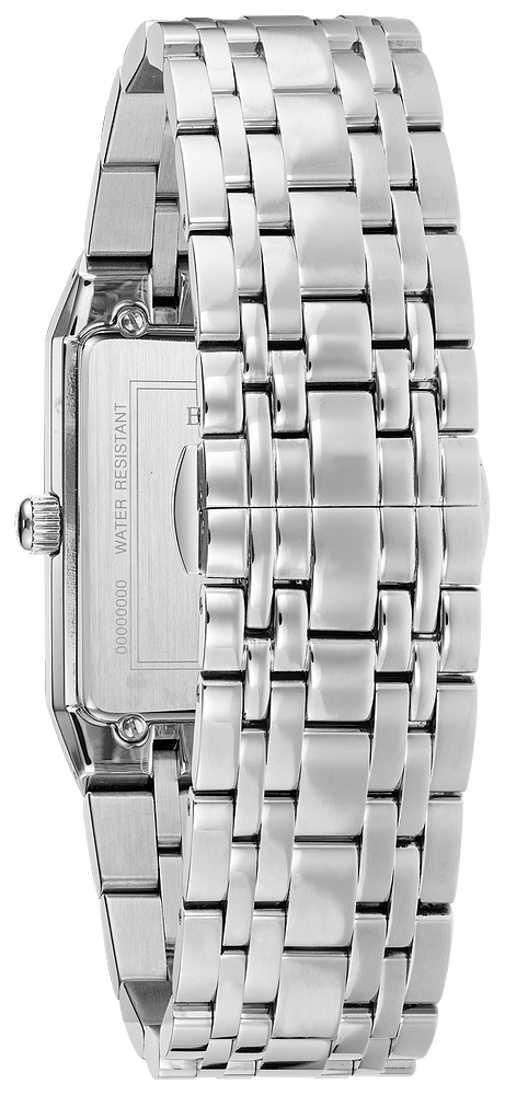 Bulova Quadra Silver, Diamond & Black Dial Tank Watch