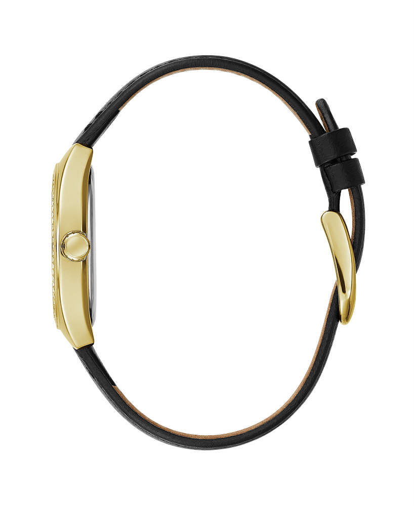 Caravelle by Bulova Ladies Retro Gold Watch with Black Leather Strap