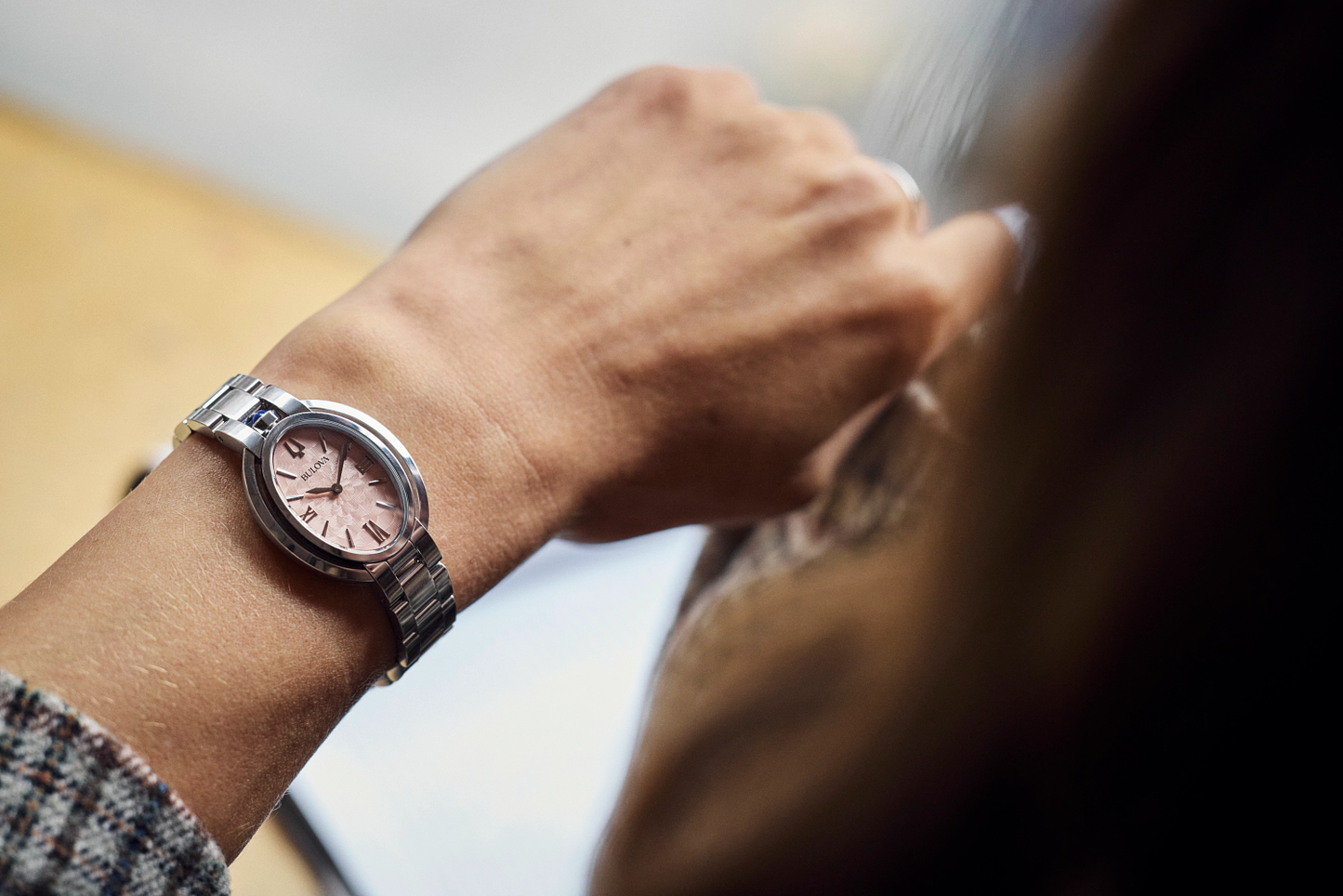 Bulova Ladies Silver Rubaiyat Salmon Dial Watch