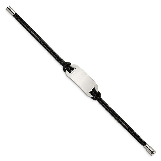 Chisel Stainless Steel Polished Black Woven Leather ID Bracelet