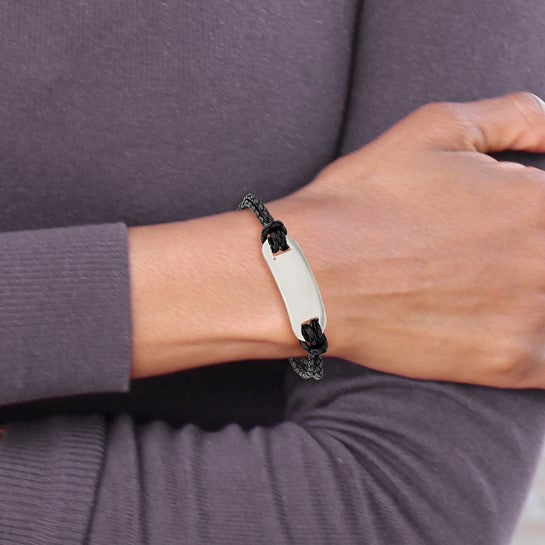 Chisel Stainless Steel Polished Black Woven Leather ID Bracelet