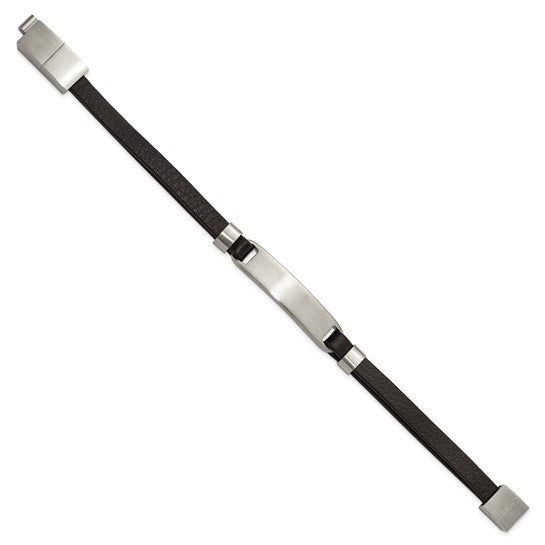Chisel Stainless Steel Brushed Black Leather ID Bracelet