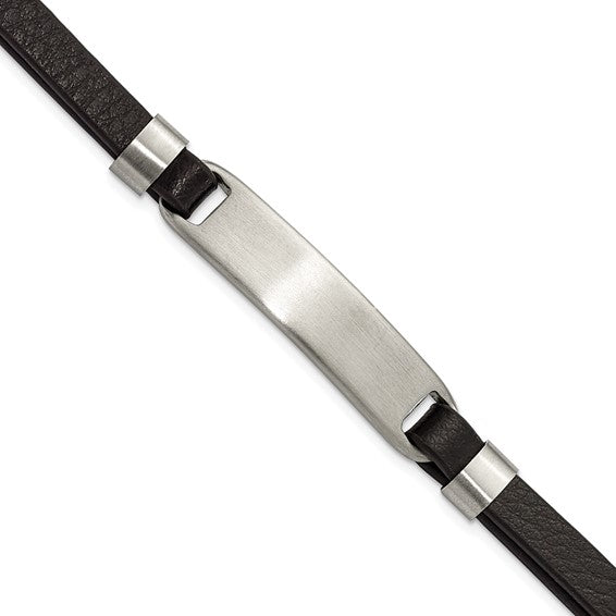 Chisel Stainless Steel Brushed Black Leather ID Bracelet