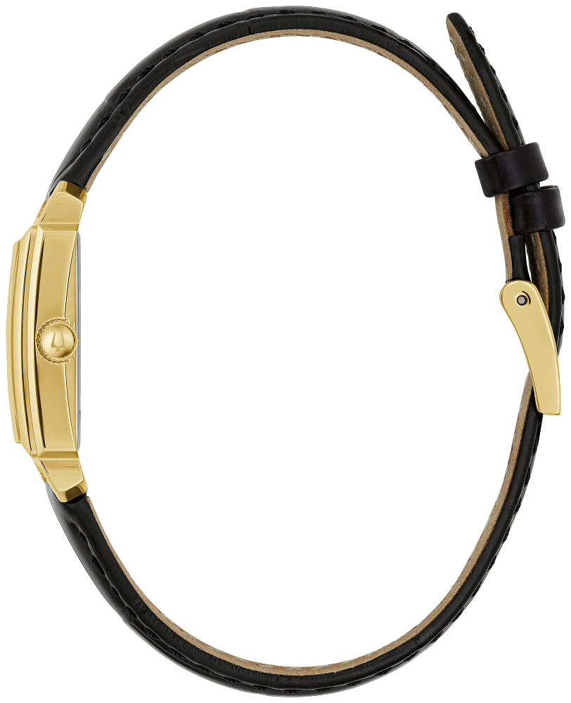Bulova Ladies Sutton Diamond & Pearl, Gold & Black Leather Watch