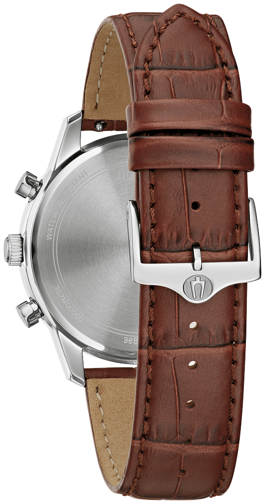 Bulova Sutton Stainless Steel, Blue Dial & Brown Leather Chronograph Watch