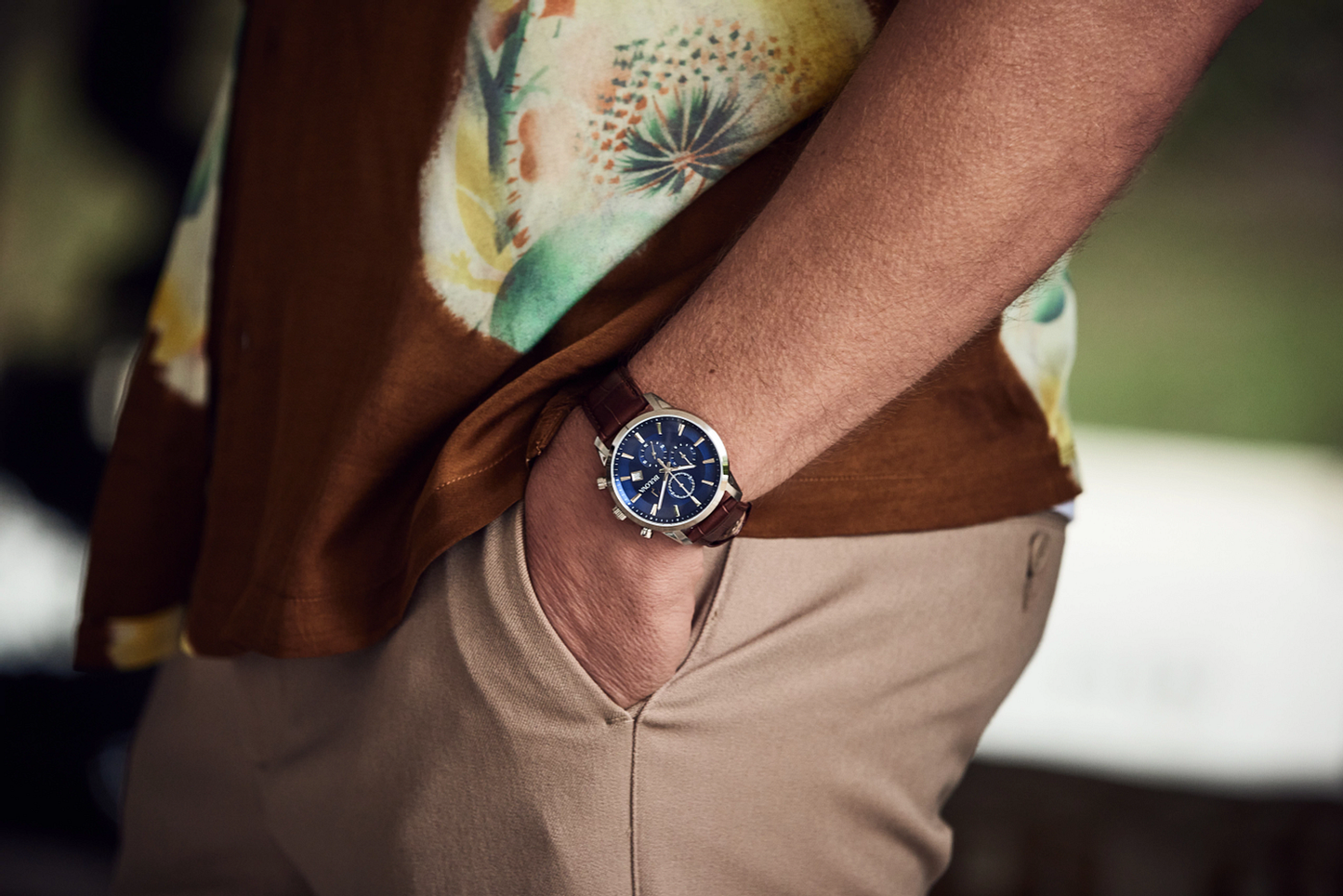 Bulova Sutton Stainless Steel, Blue Dial & Brown Leather Chronograph Watch