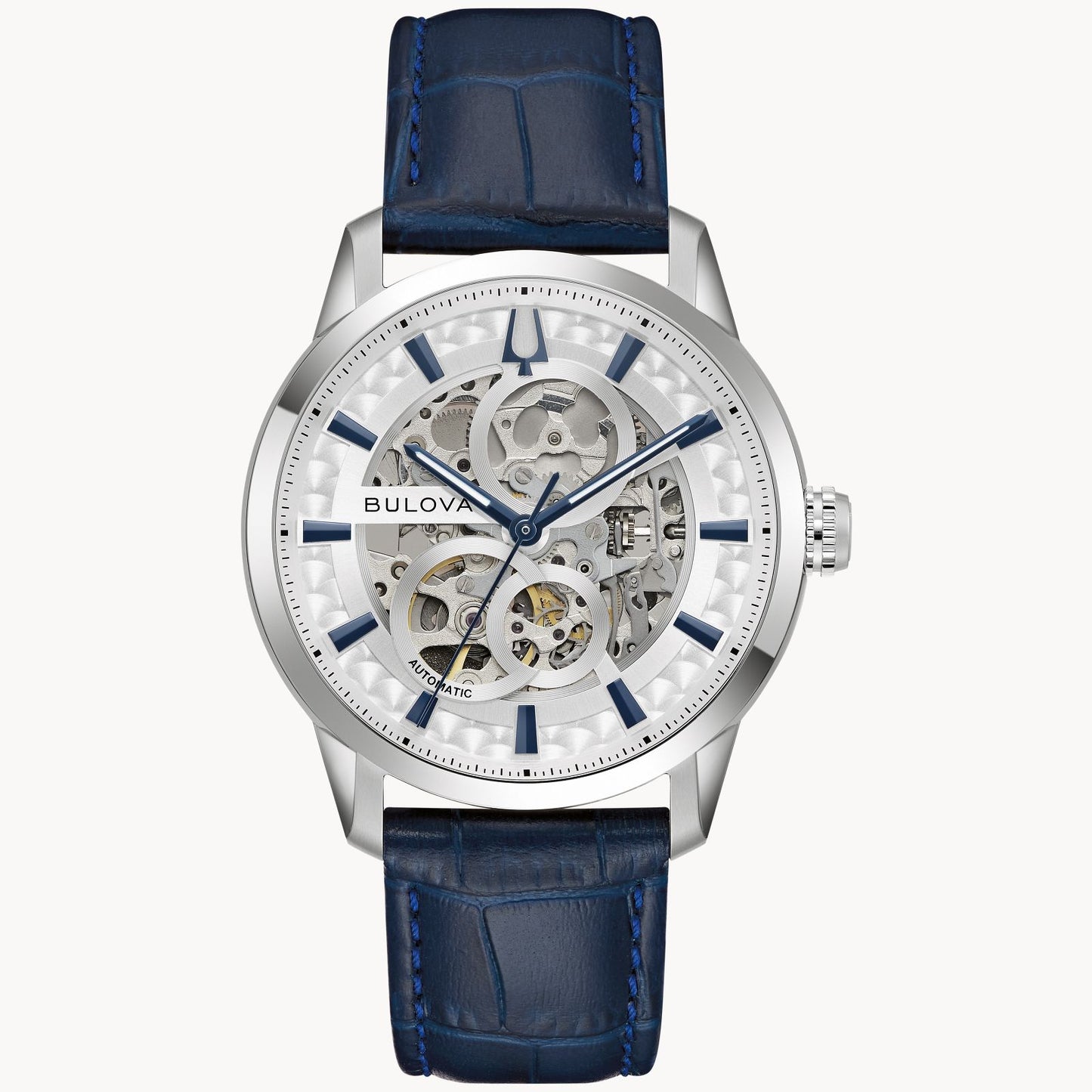 Bulova Sutton Skeleton Dial with Blue Leather Strap Automatic Watch