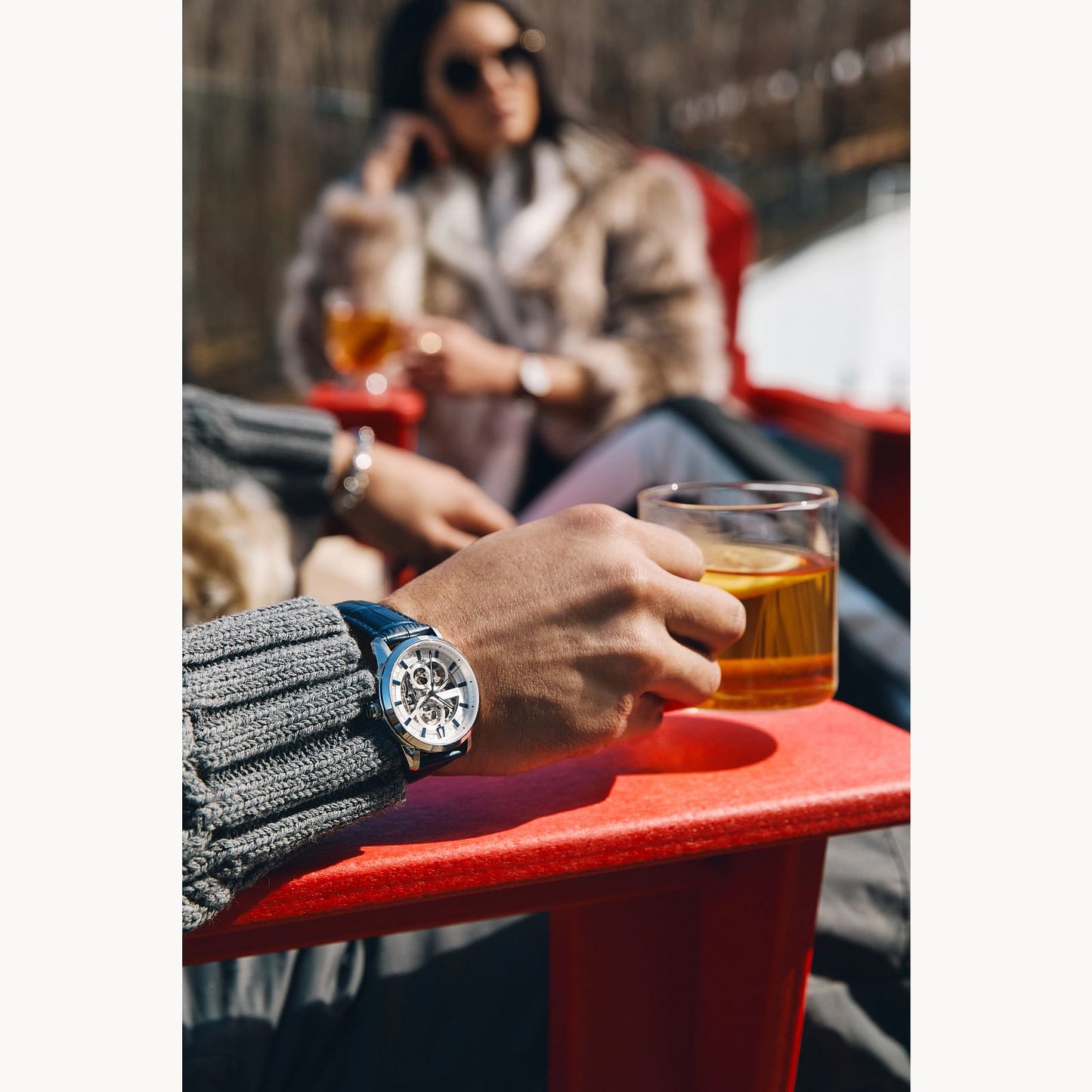 Bulova Sutton Skeleton Dial with Blue Leather Strap Automatic Watch