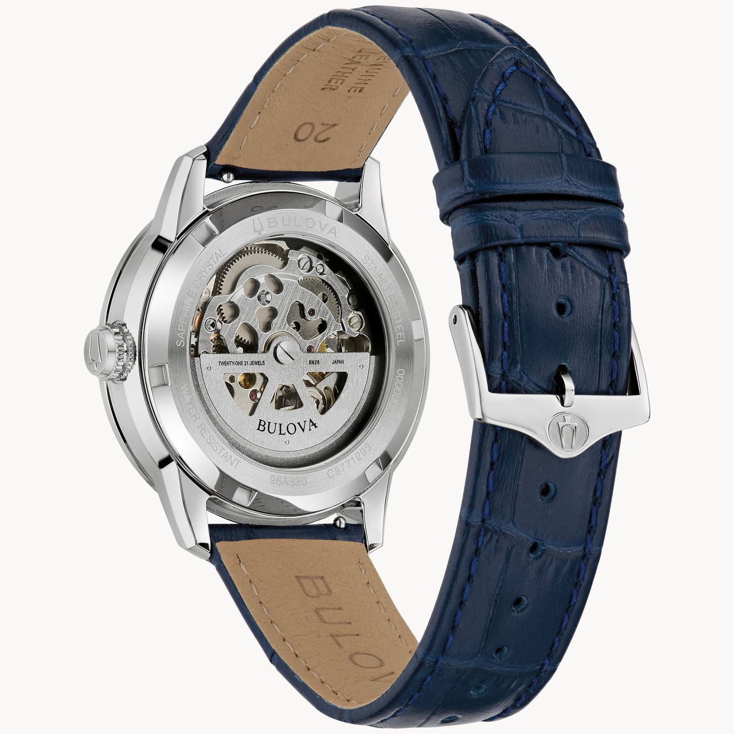 Bulova Sutton Skeleton Dial with Blue Leather Strap Automatic Watch