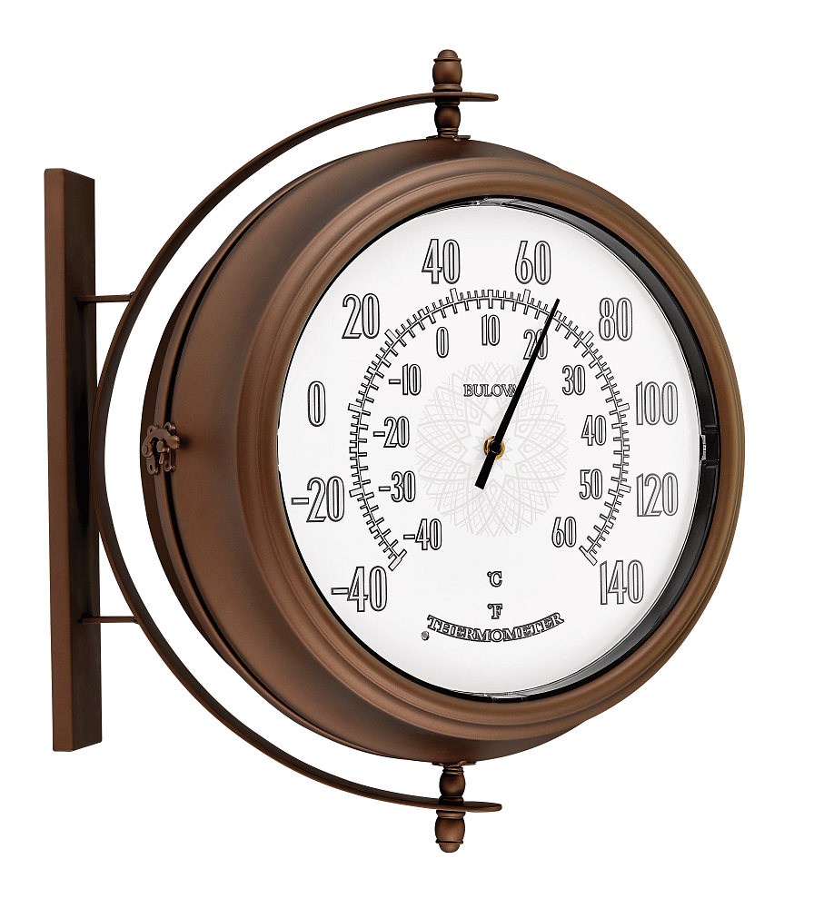 Bulova Town Crier Bronze Outdoor Double-Sided Clock Thermometer