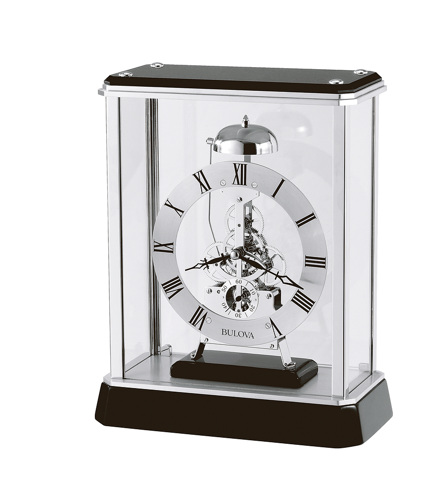 Bulova Vantage Mantle Strike Black & Chrome Skeleton Clock