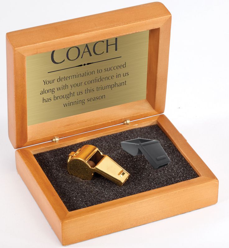 Gold Whistle in Wood Presentation Box