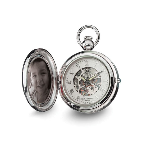 Charles Hubert Chrome 2 Photo Locket Mechanical Pocket Watch