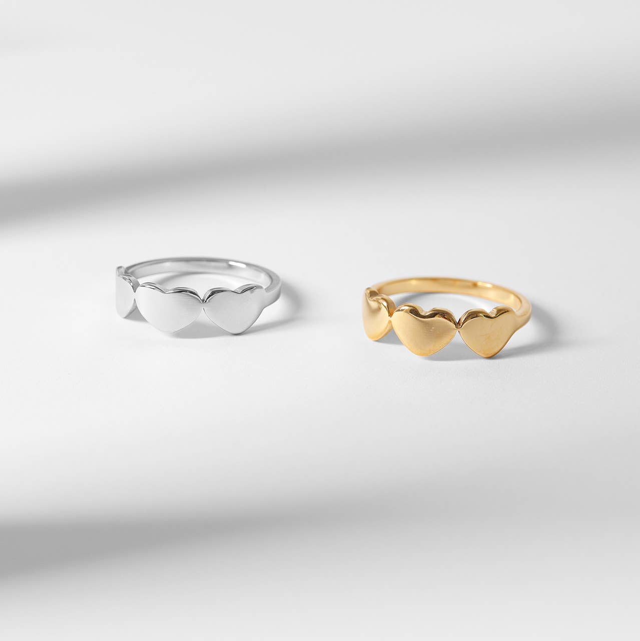 18k Gold PVD Coated Stainless Steel 3 Heart Ring (Gold or Silver)