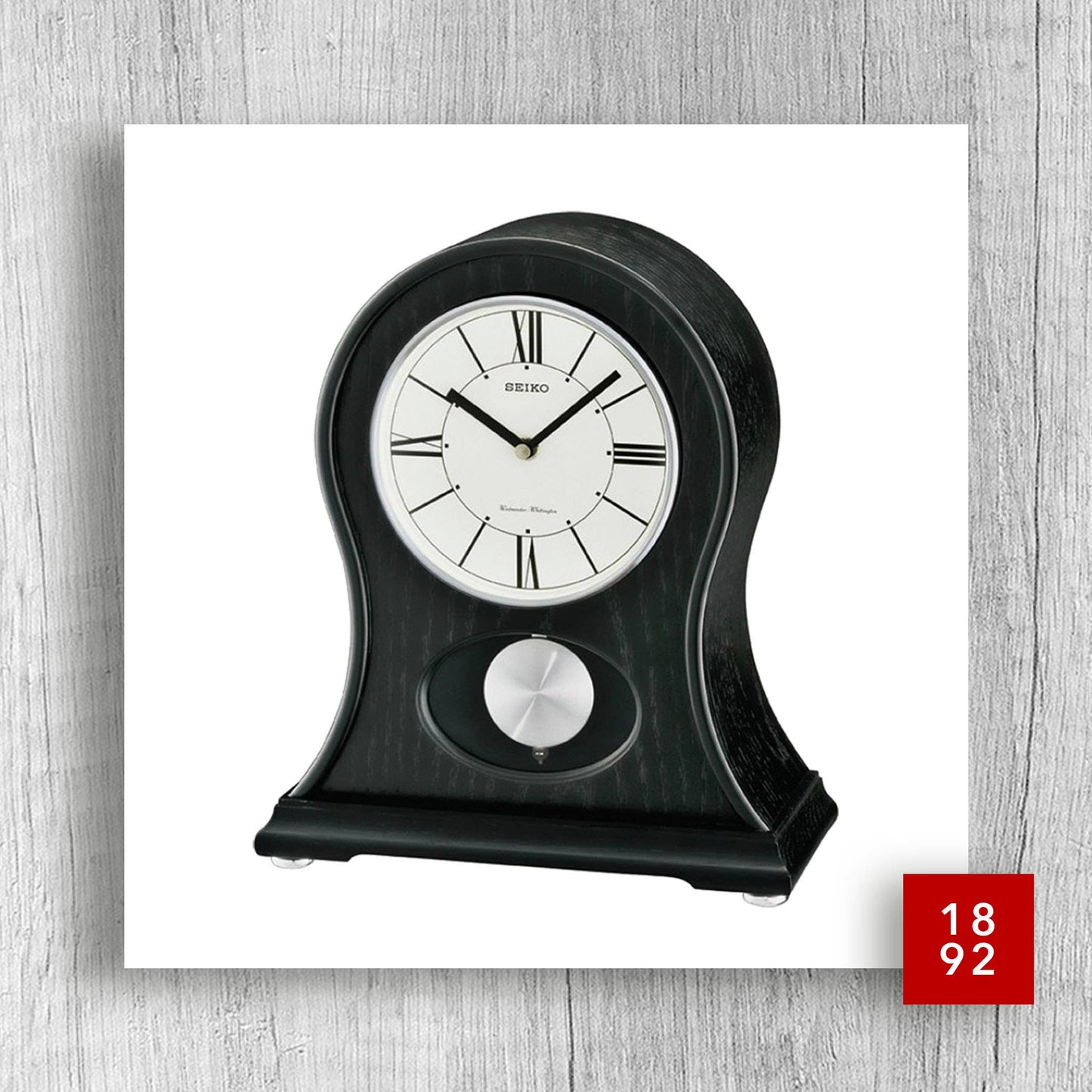 Seiko "James" Black Mantel Chime Clock with Silver Pendulum