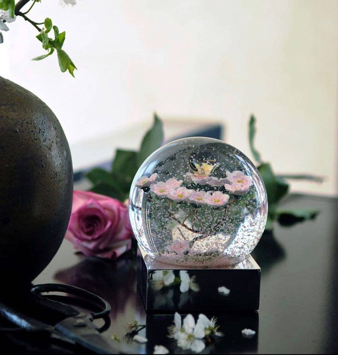 Butterfly on Cherry Blossom Branch Snow Globe
