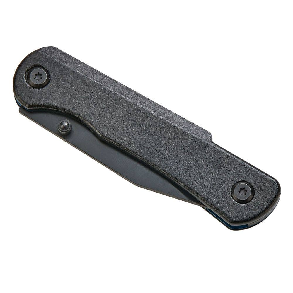 Black Pocket Knife With Blue Accents
