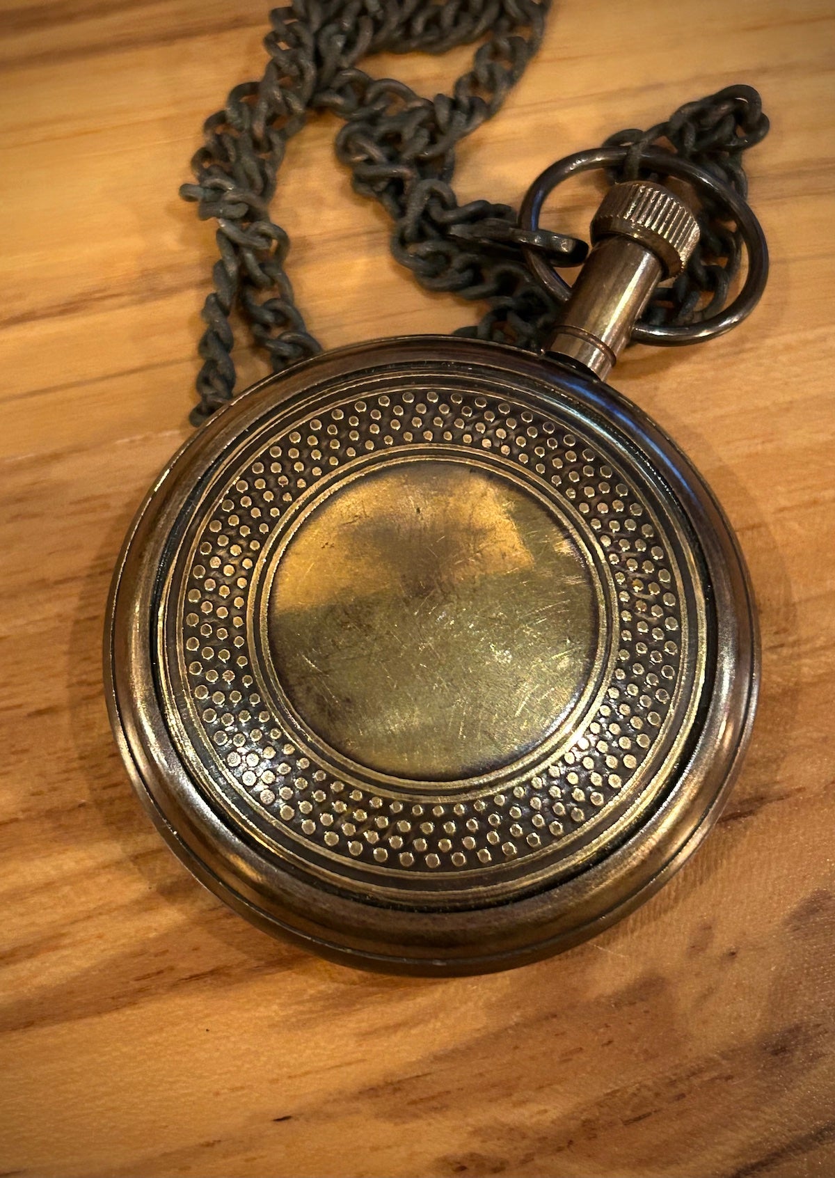 Antiqued Brass Pocket Watch in Wood Box
