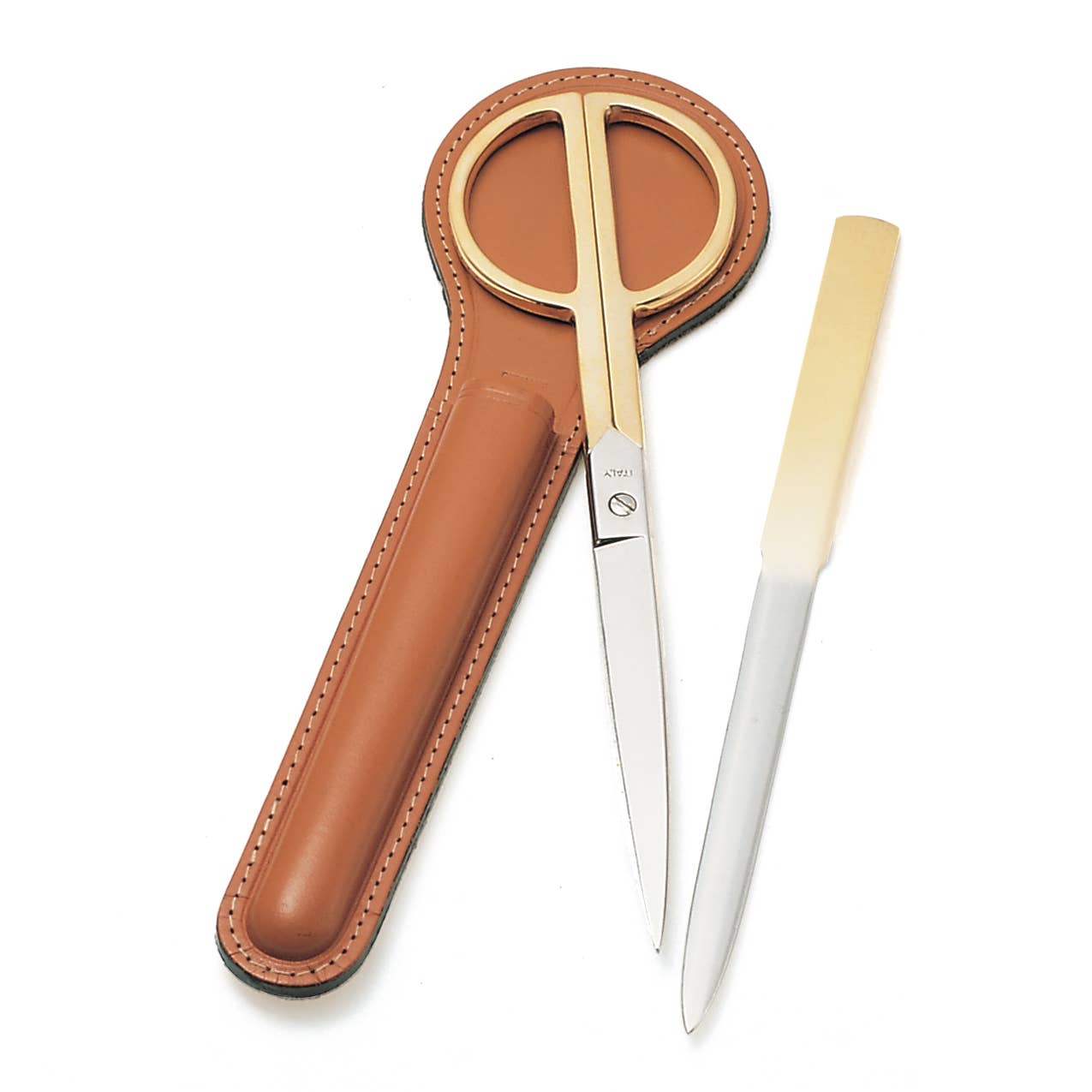 Arezzo Gold & Silver Desk Accessories (Scissor, Letter Opener & Leather Case)