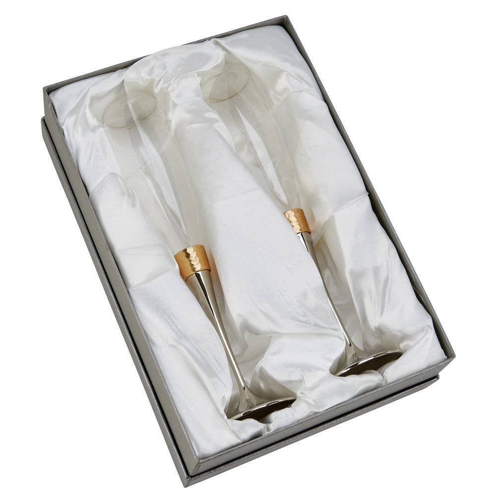 Hammered Gold Band Champagne Flutes