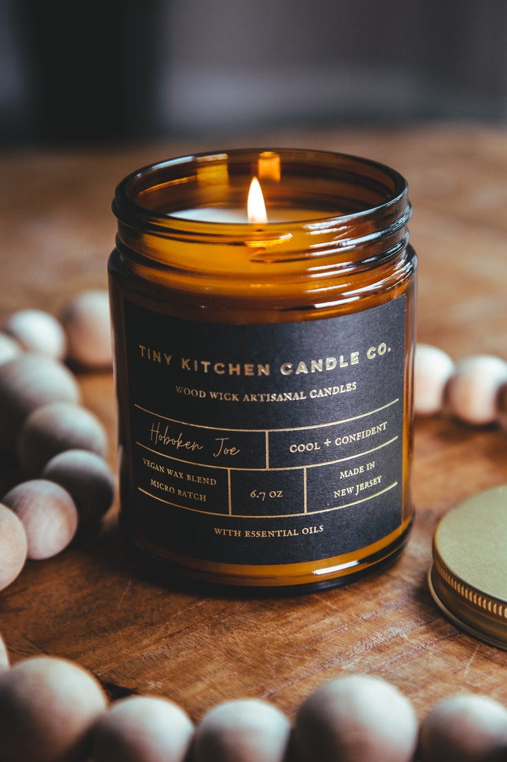 Handpoured Wood Wick 8 oz. Amber Glass Candles (8 Scents)