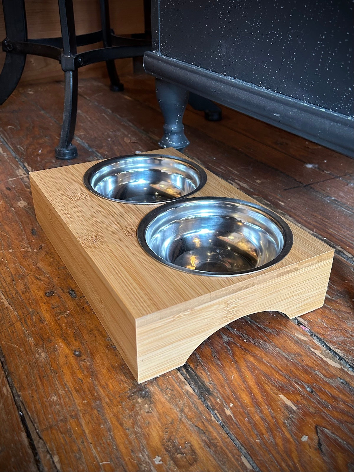 Bamboo Pet Bowl Stand with Bowls