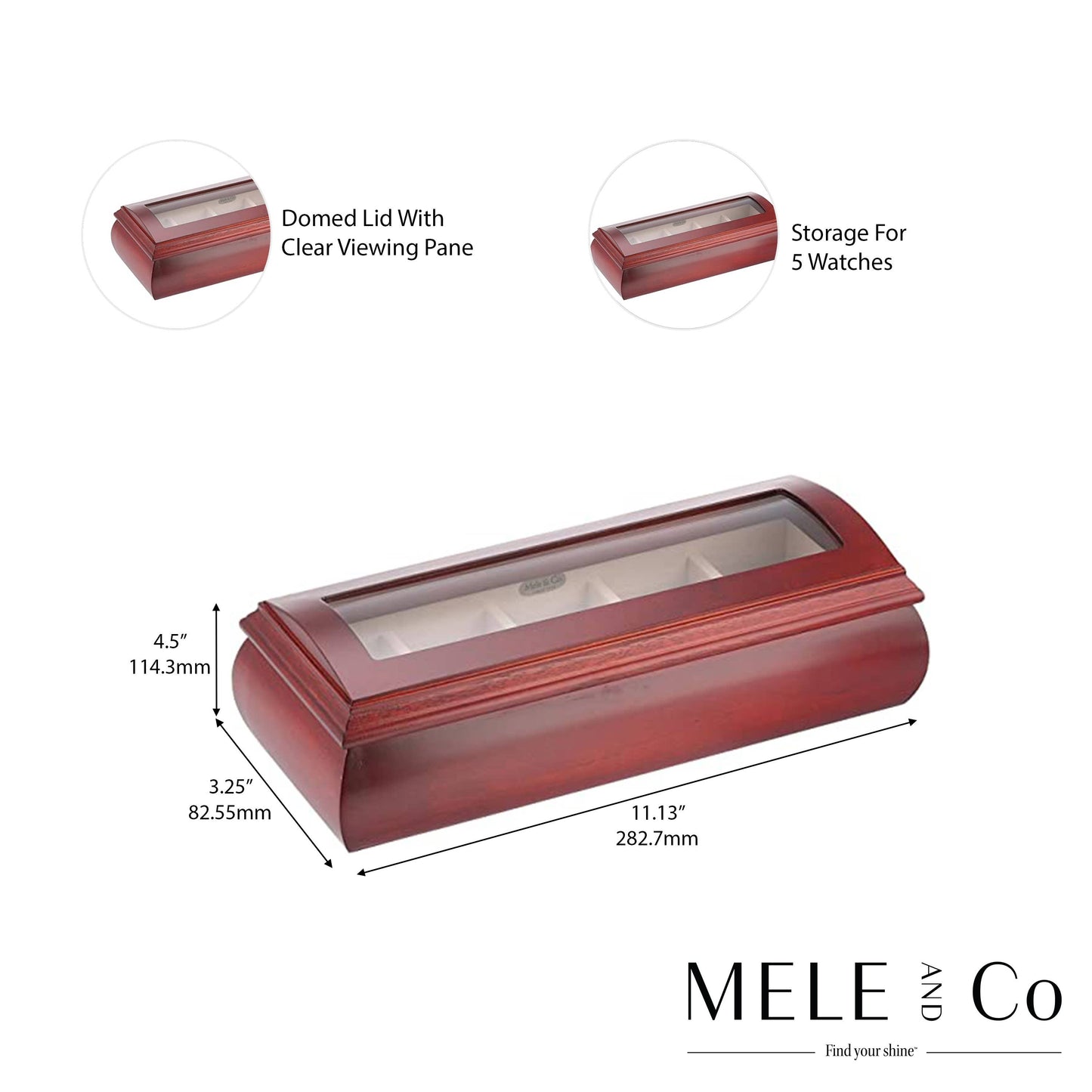 Mele & Co. "Emery" Domed Glass Lid & Cherry Finish Watch Box