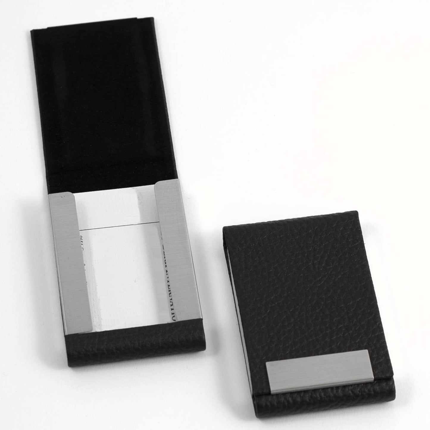 Black Leather Card Case with Flip Top Magnetic Closure