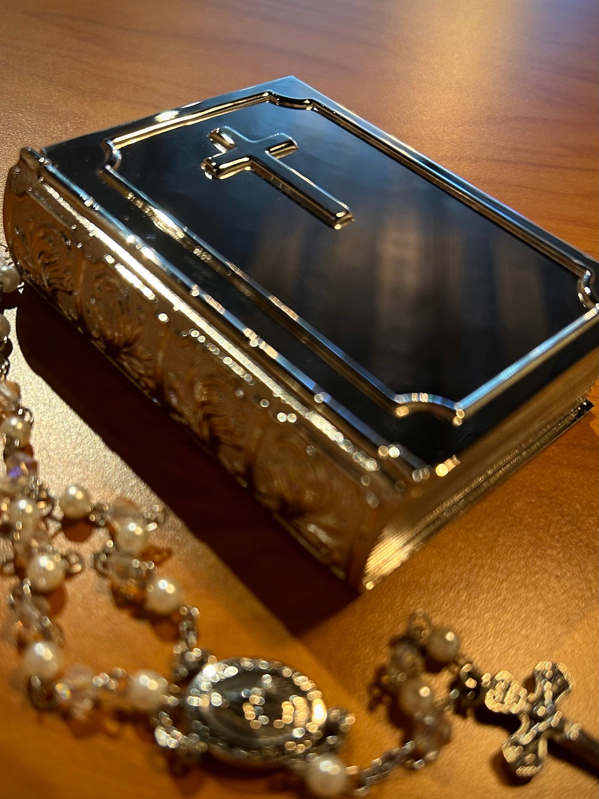 Book Keepsake Box with Hinged Cross Cover