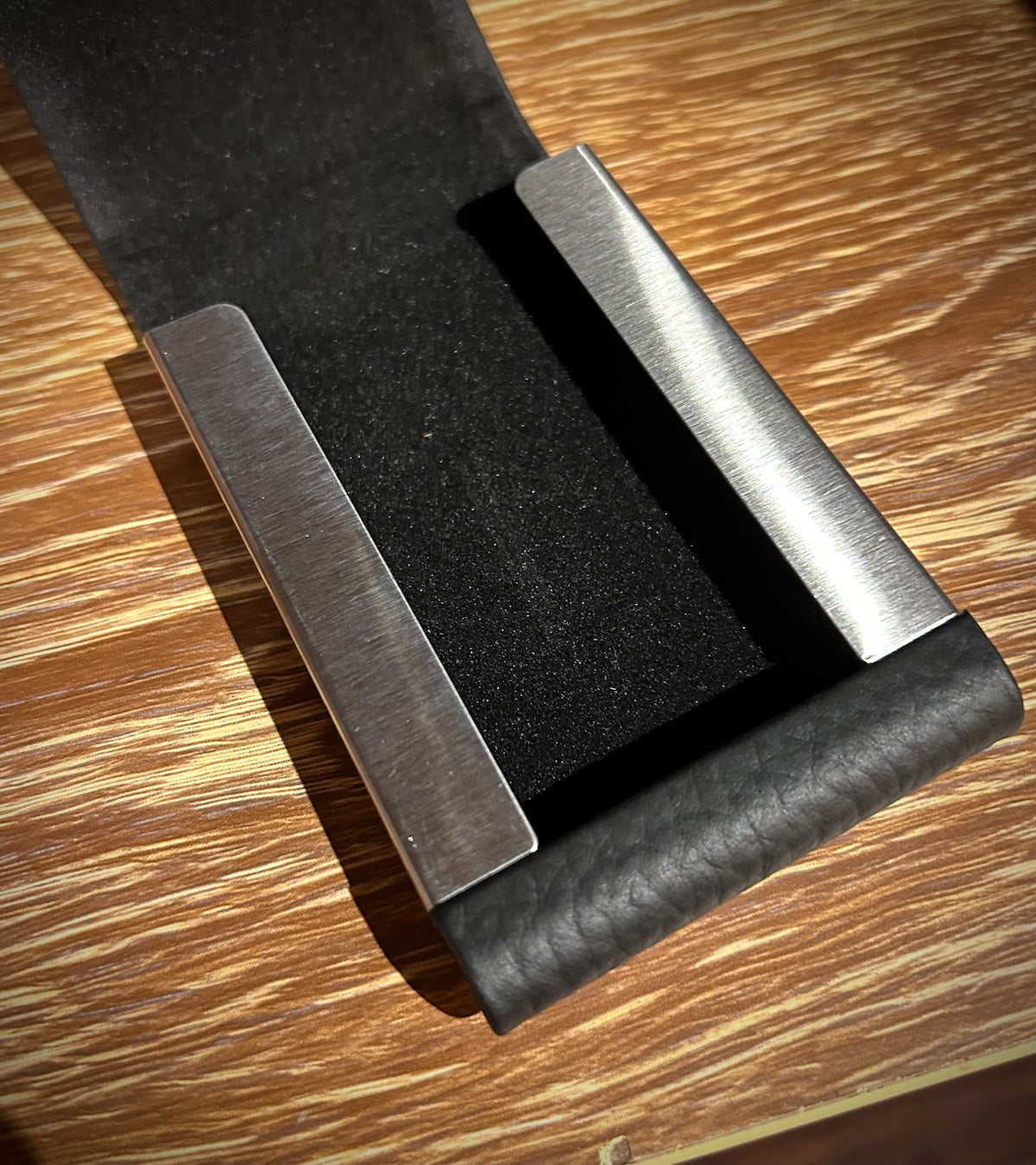 Black Leather Card Case with Flip Top Magnetic Closure
