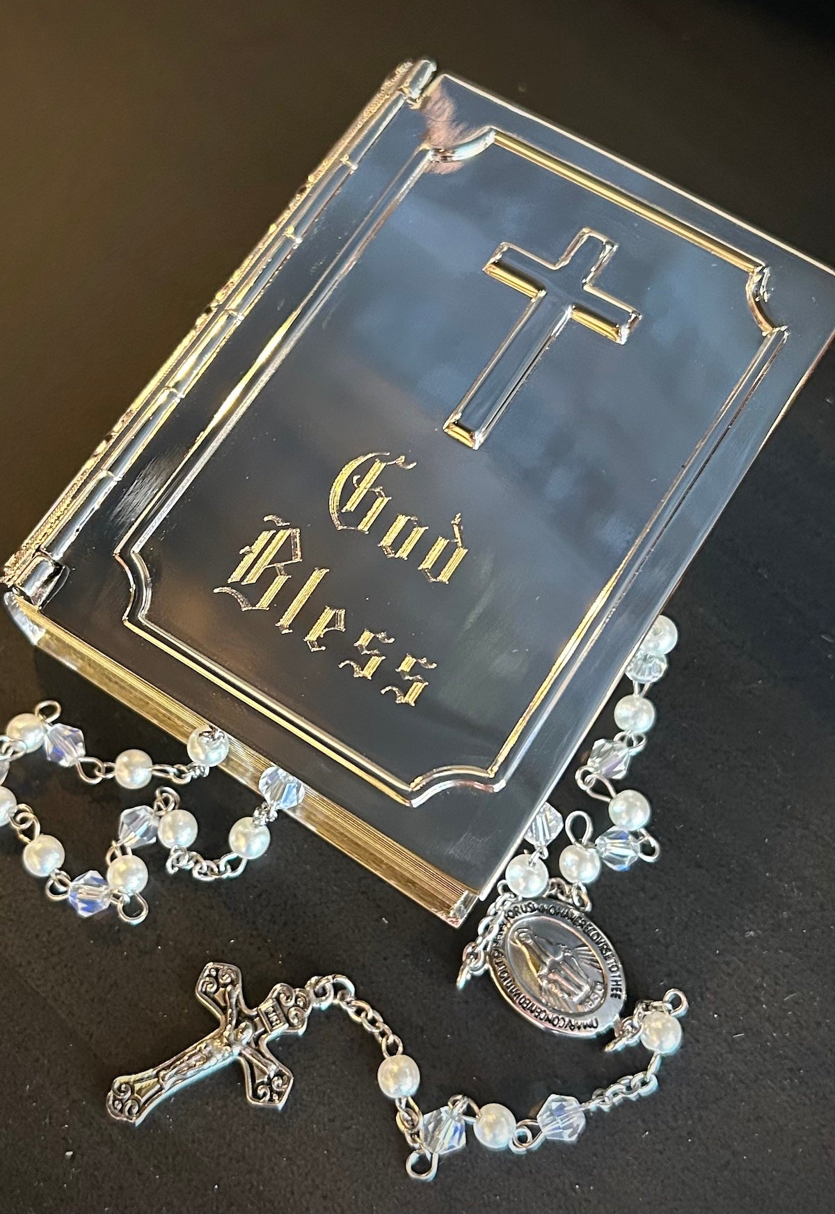 Book Keepsake Box with Hinged Cross Cover