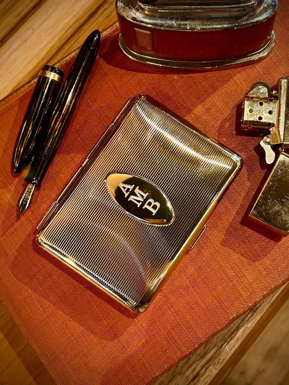 Brass Striped Design Elastic Holder Cigarette/Card Case