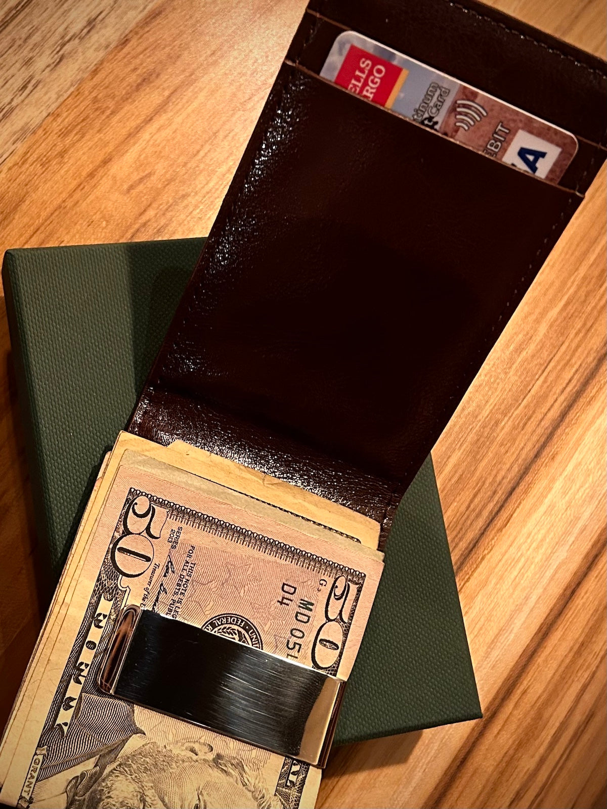 Slim Brown Leather Money Clip Wallet