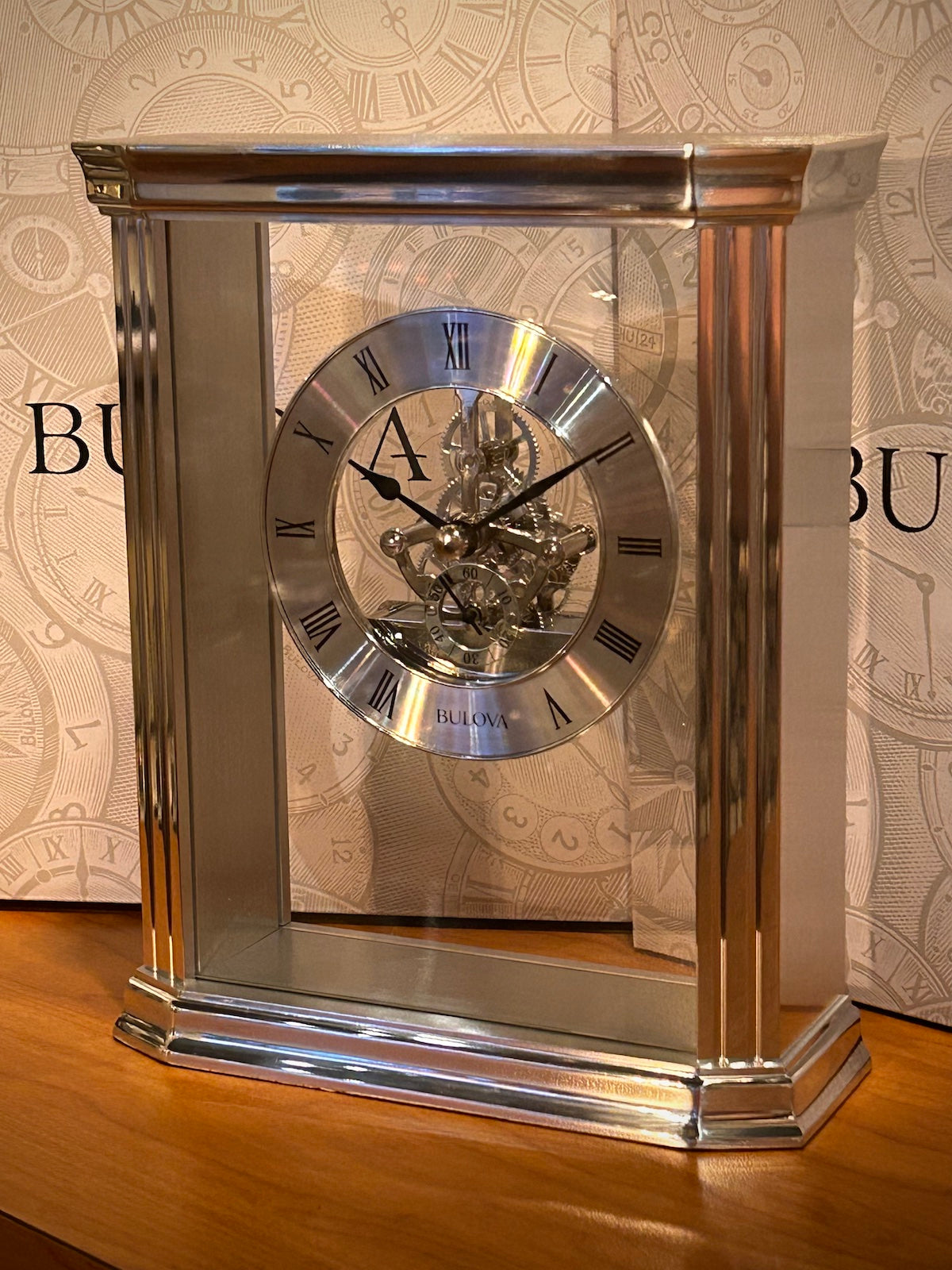 Bulova Cate Silver Skeleton Clock