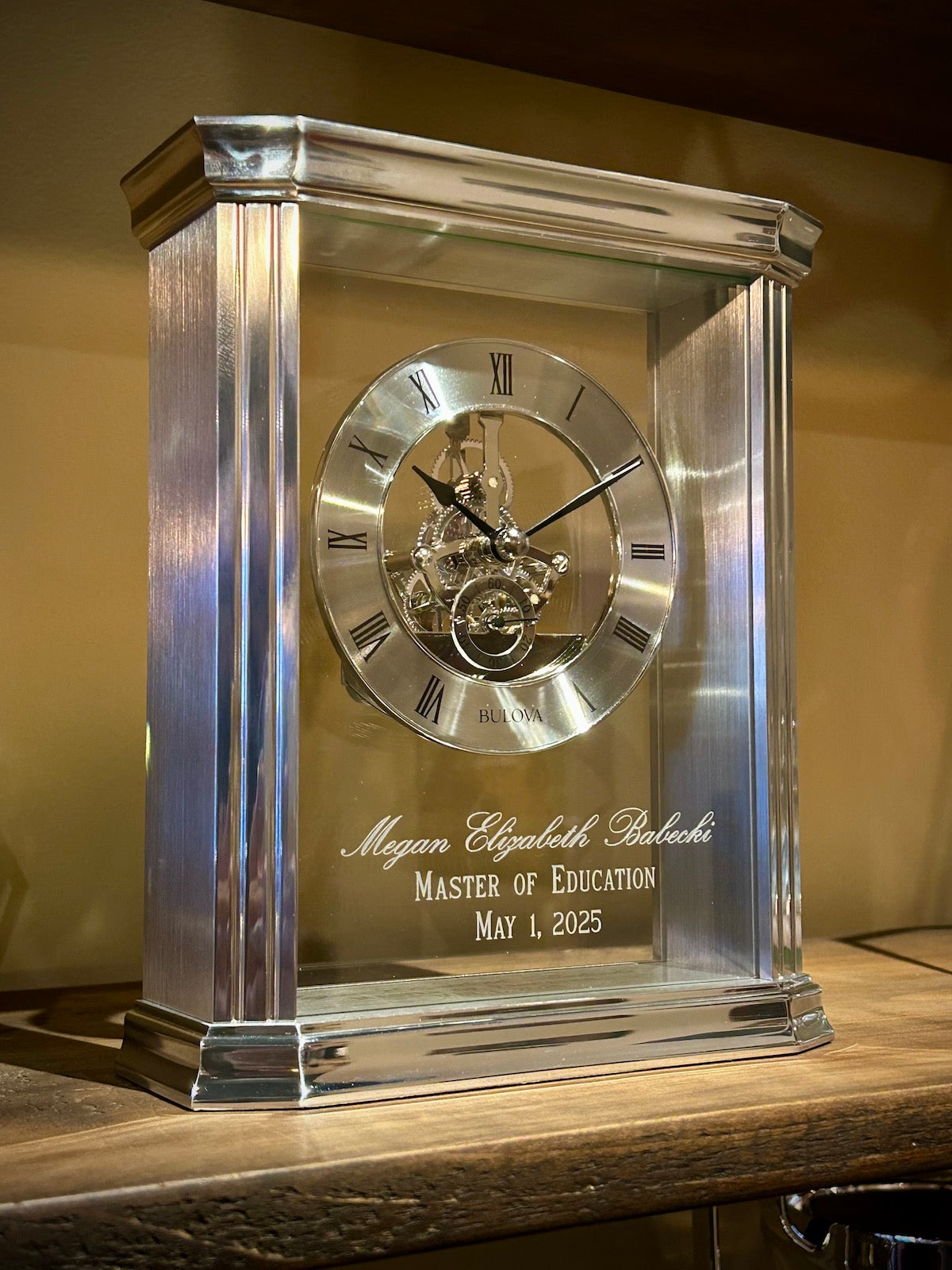 Bulova Cate Silver Skeleton Clock