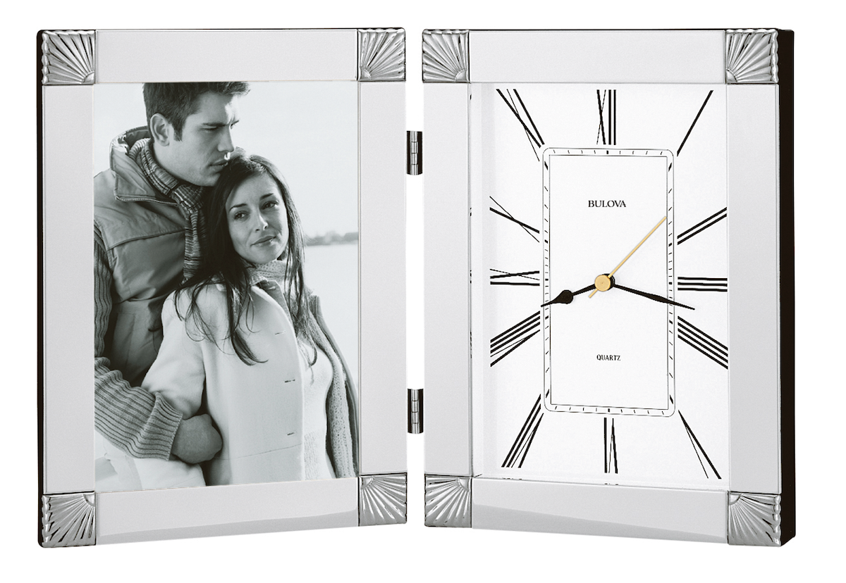 Bulova Ceremonial Silver Hinged Photo Frame Clock